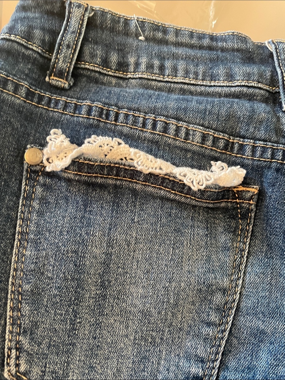 Judy Blue Dark Blue Denim Shorts with White Lace Trim - Picture 3 of 11